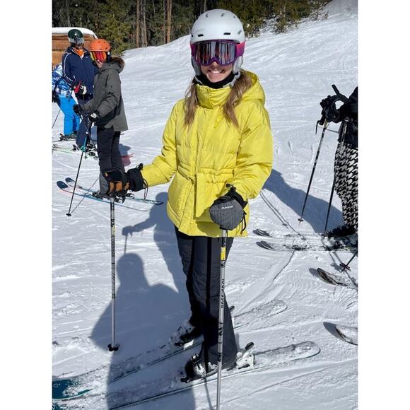 OOF Neon Yellow Nylon 100% Polyester High Neck Tie Front Puffer Coat size 40 - Picture 2 of 16